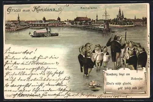 Lithographie Konstanz, Stadtpanorama mit Froschchor