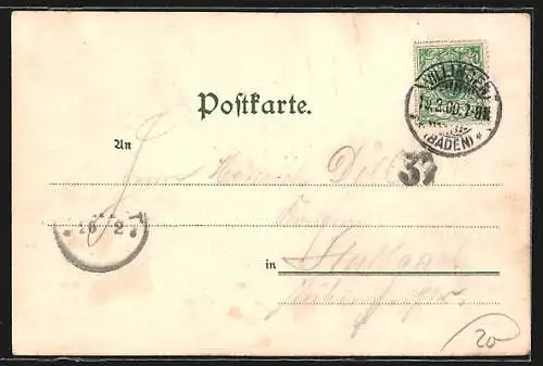 Lithographie Konstanz, Teilansicht mit Kirche