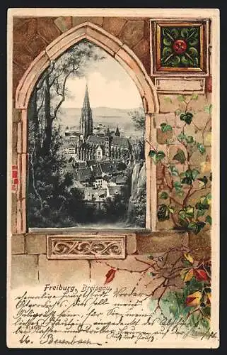 Passepartout-Lithographie Freiburg /Breisgau, Münster im Stadtbild