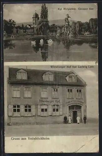 AK Veitshöchheim, Königlicher Hofgarten Grosser See mit Gasthof Würzburger Hof von Ludwig Lutz