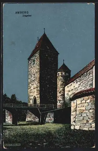Künstler-AK Eugen Felle: Amberg, Ziegeltor am Abend