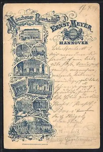 Lithographie Hannover, Gasthaus Münchener Bierhalle Ernst Meyer, Luisenstrasse