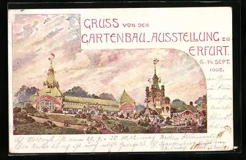 Künstler-AK Erfurt, Gartenbau-Ausstellung 1902, Ausstellungsgelände