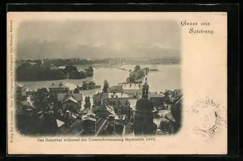 AK Salzburg, Nonnthal während der Überschwemmung, Hochwasser im September 1899
