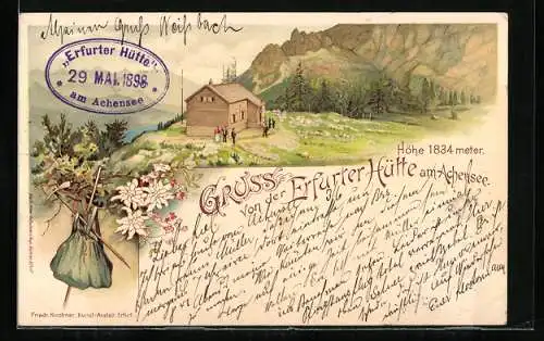 Lithographie Erfurter Hütte am Achensee, Panorama