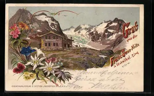 Künstler-AK Franz Senn-Hütte in Stubaithal, Wildblumenstrauss