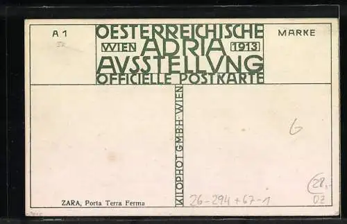 Künstler-AK H. Kalmsteiner: Zara, Porta Terra Ferma, Österreichische Adria Ausstellung 1913