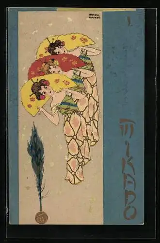 Künstler-AK Raphael Kirchner: Mikado, Japanische Damen mit Fächern