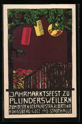 Künstler-AK sign. Lisbeth Pelz: Königsberg, Jahrmarktsfest zu Plundersweilern zum Besten der Palaestra Albertina 1913