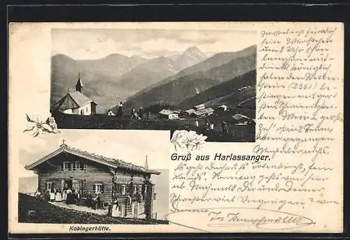 AK Harlassanger, Kobingerhütte, Ortsansicht mit Kapelle