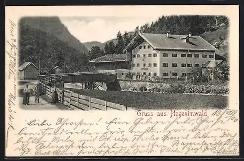 AK Achenkirch, Gasthaus Hagen im Wald mit Brücke