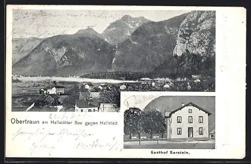 AK Obertraun am Hallstätter See, Gasthof Sarstein, Ortsansicht aus der Vogelschau