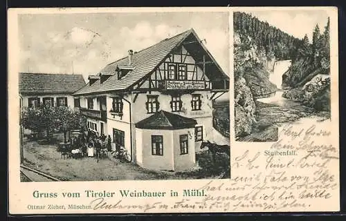AK Reutte /Tirol, Gasthaus zum Tiroler Weinbauer in Mühl, Stuibenfall