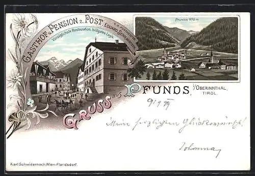 Lithographie Pfunds, Gasthof und Pension zur Post, Inh.: Eduard Senn, Panorama
