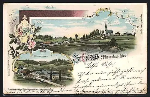 Lithographie St. Georgen a. Fillmannsbach, Ortsansicht, Fillmannsbach