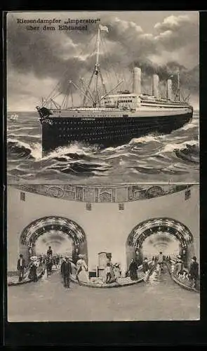 AK Passagierschiff Imperator über dem Elbtunnel