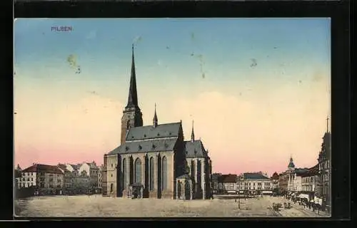 AK Pilsen, Kirche, Ortspartie
