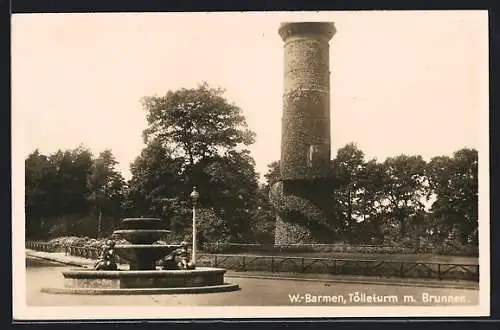 AK W.-Barmen, Tölleturm mit Brunnen