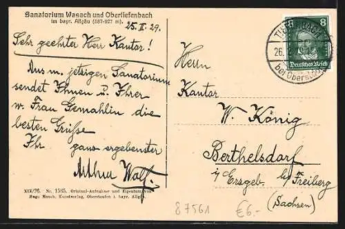 AK Wasach, Sanatorium Wasach mit Widderstein und Hochifen