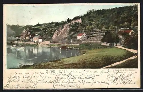 AK Diesbar, Uferpartie mit Dampfer