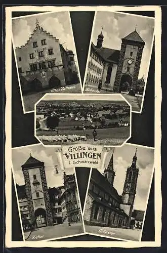 AK Villingen / Schwarzwald, Altes Rathaus, Münster, Ortsansicht