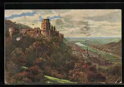Künstler-AK Heidelberg, Schloss von der Terrasse gesehen