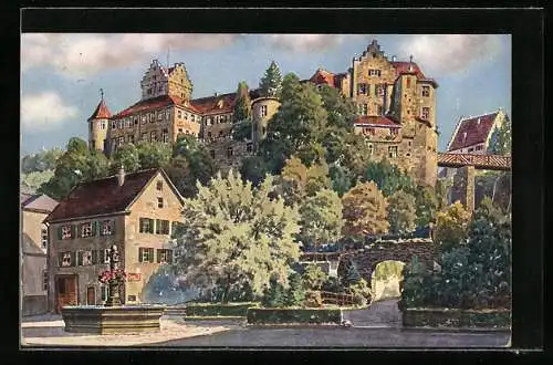 AK Meersburg a. B., Schloss von der Unterstadt aus