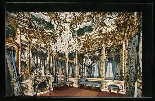 AK Herrenchiemsee, Schloss, Jagdzimmer oder hellblauer Salon, Innenansicht