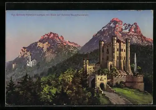 AK Hohenschwangau, Königliches Schloss Hohenschwangau mit Blick auf Neuschwanstein