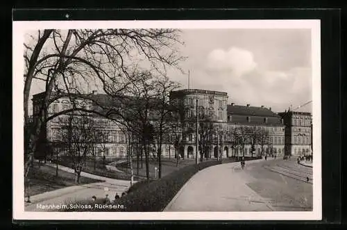 AK Mannheim, Schloss & Radfahrer, Rückseite