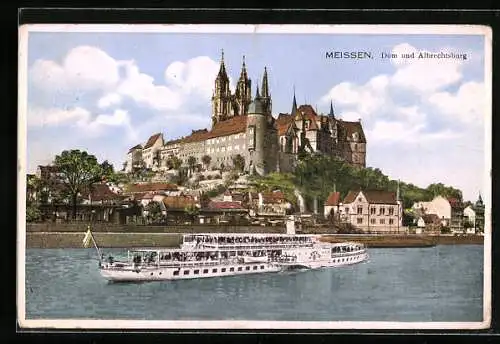 AK Meissen, Dom und Albrechtsburg mit Dampfer