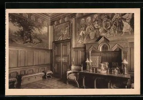 AK Königsschloss Neuschwanstein, Toilettenzimmer mit Walther von der Vogelweide