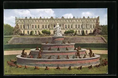 AK Schloss Herrenchiemsee, Motiv mit Latonabrunnen