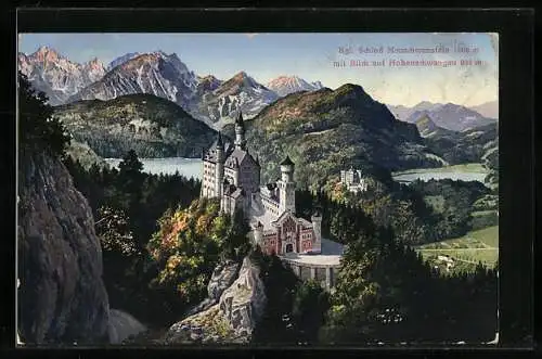 AK Schloss Hohenschwangau und Neuschwanstein aus der Vogelschau