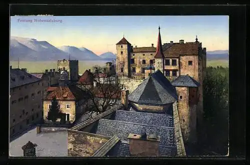 AK Salzburg, Festung Hohensalzburg bei Dämmerung