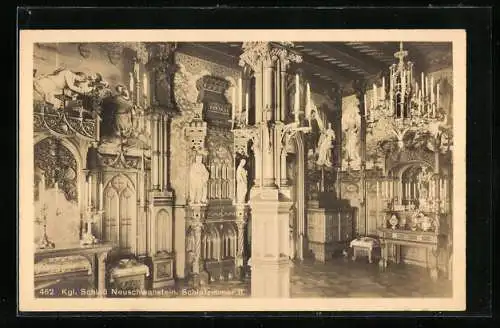 AK Neuschwanstein, Kgl. Schloss in der Innenansicht, Schlafzimmer II.