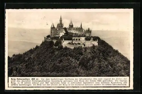 AK Burg Hohenzollern, Ansicht mit Fernblick