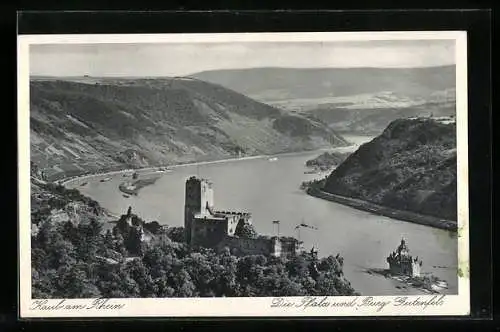 AK Kaub am Rhein, Burg Gutenfels aus der Vogelschau