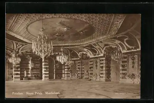 AK Potsdam, Schloss Sanssouci, Neues Palais, Muschelsaal