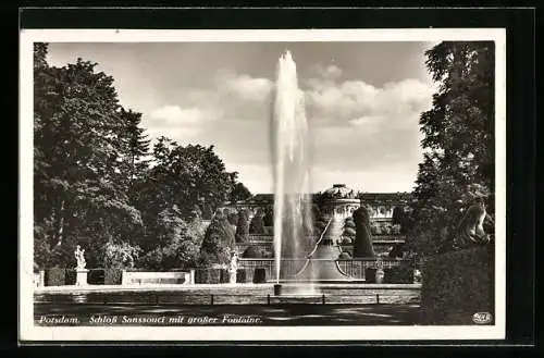 AK Potsdam, Schloss Sanssouci mit grosser Fontäne
