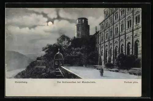 AK Schloss Heidelberg, Schlossaltan bei Mondschein