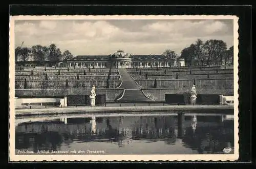 AK Potsdam, Schloss Sanssouci mit Terrasse