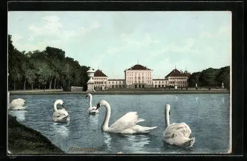 AK Schloss Nymphenburg mit Schwanenteich