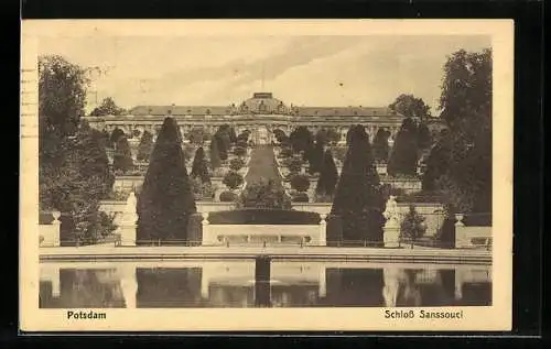 AK Potsdam, Schloss Sanssouci, vom Wasserbecken gesehen