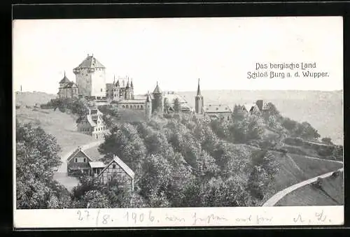 AK Schloss Burg an der Wupper, Gesamtansicht mit Strassen
