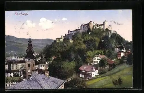 AK Salzburg, Teilansicht mit Schloss
