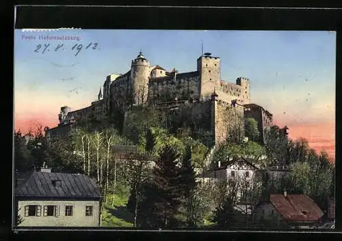 AK Salzburg, Hohensalzburg mit umliegenden Häusern