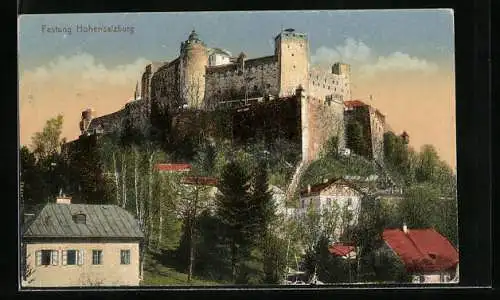 AK Salzburg, Hohensalzburg, Festung mit Häusern