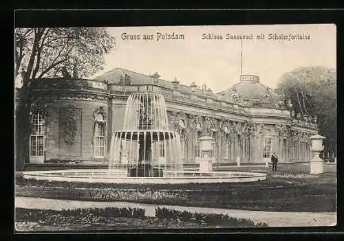 AK Potsdam, Schloss Sanssouci mit Schalenfontaine