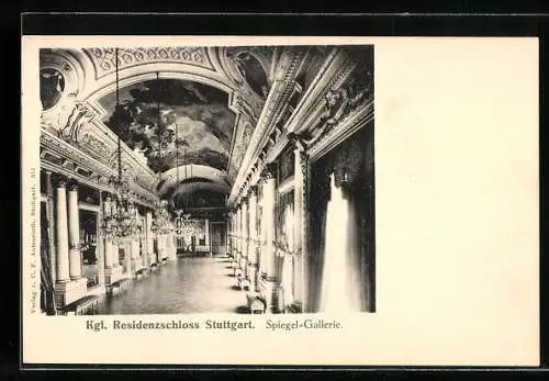 AK Stuttgart, Residenzschloss, Spiegel-Gallerie